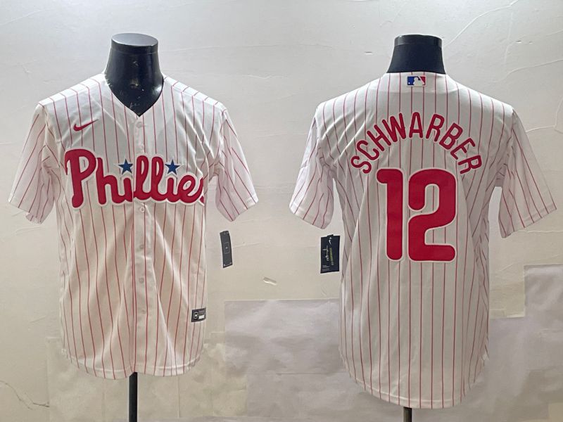 Men Philadelphia Phillies #12 Schwarber White stripe Game 2025 Nike MLB Jersey style 1->philadelphia phillies->MLB Jersey
